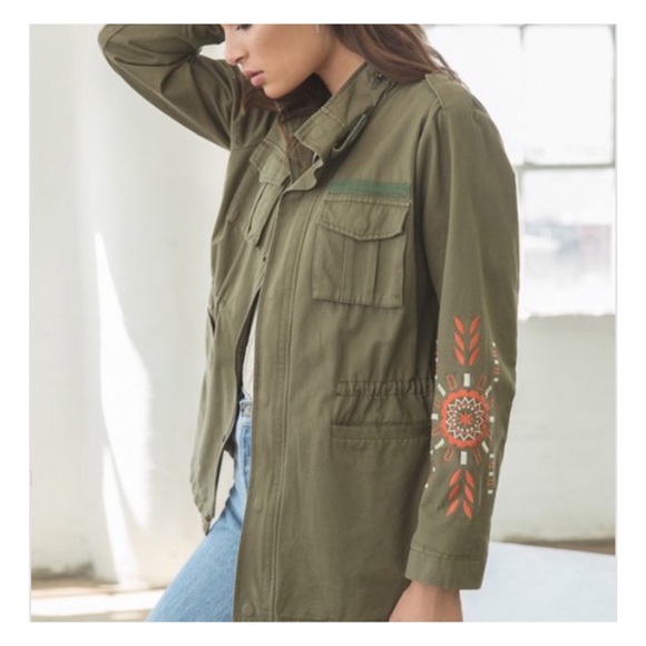Hayden Jackets & Blazers - Hayden LA Olive Embroidered Cargo Jacket